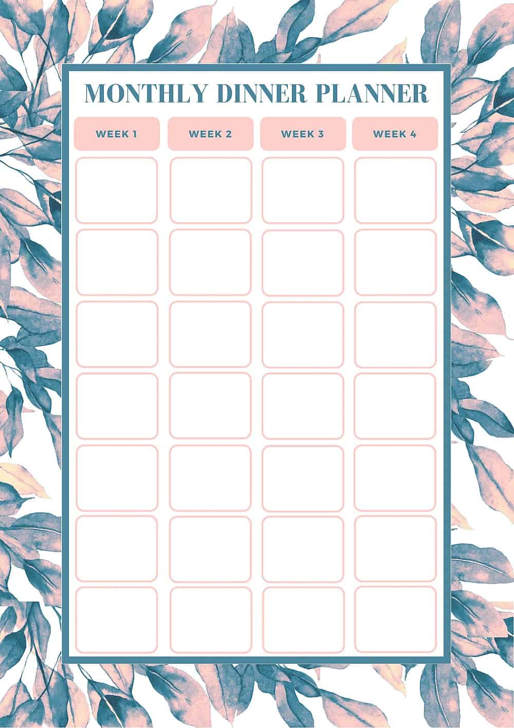 Monthly Dinner Planner Template Free