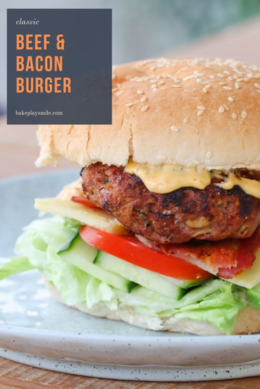 Grilled Beef & Bacon Burgers are perfect for a summer BBQ - they're super easy which leaves more time for relaxing and enjoying the sun!