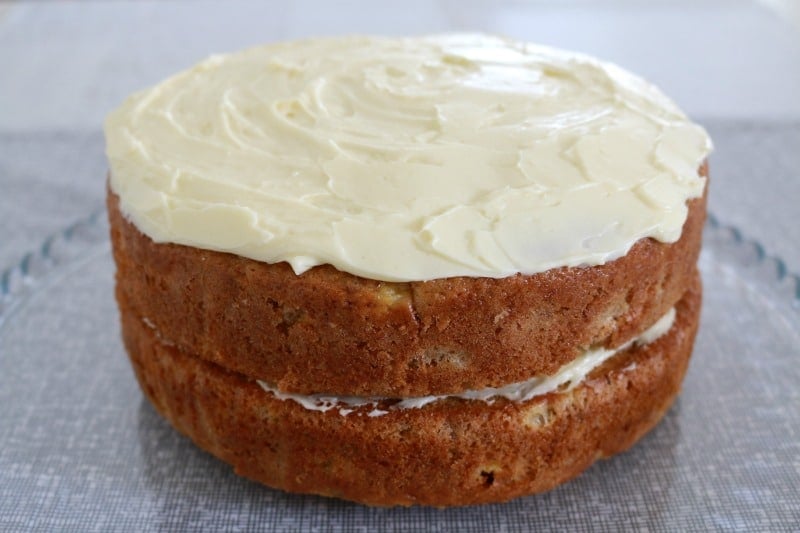 Carrot cake with cream cheese frosting on top