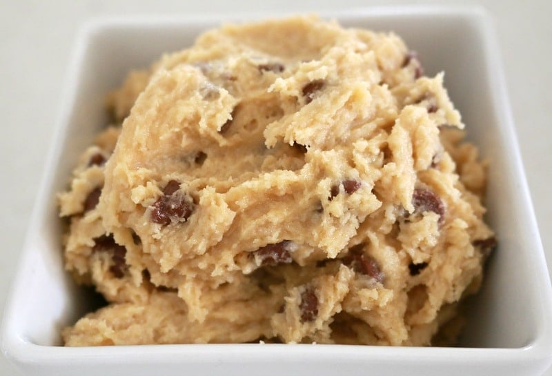 A close chocolate chip cookie mixture