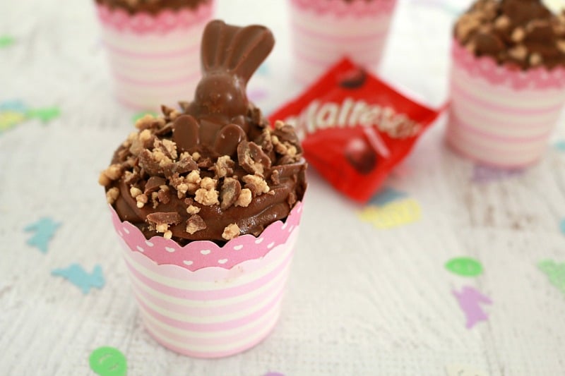 Homemade chocolate cupcakes for Easter with Maltesers.