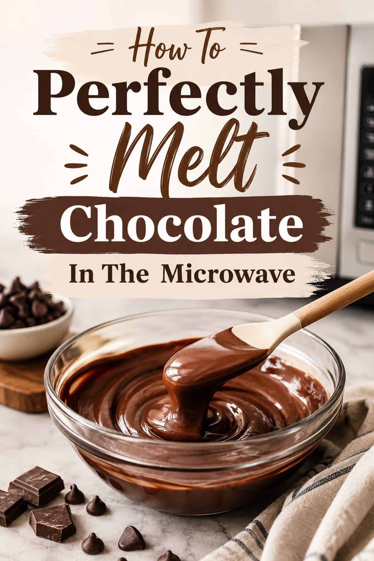 An image of chocolate with the text overlay How To Perfectly Melt Chocolate in the Microwave