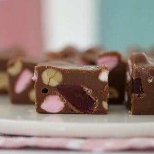 Super Easy Microwave Rocky Road Fudge