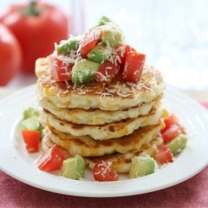 Cheesy Corn Fritters with Tomato & Avocado Salsa