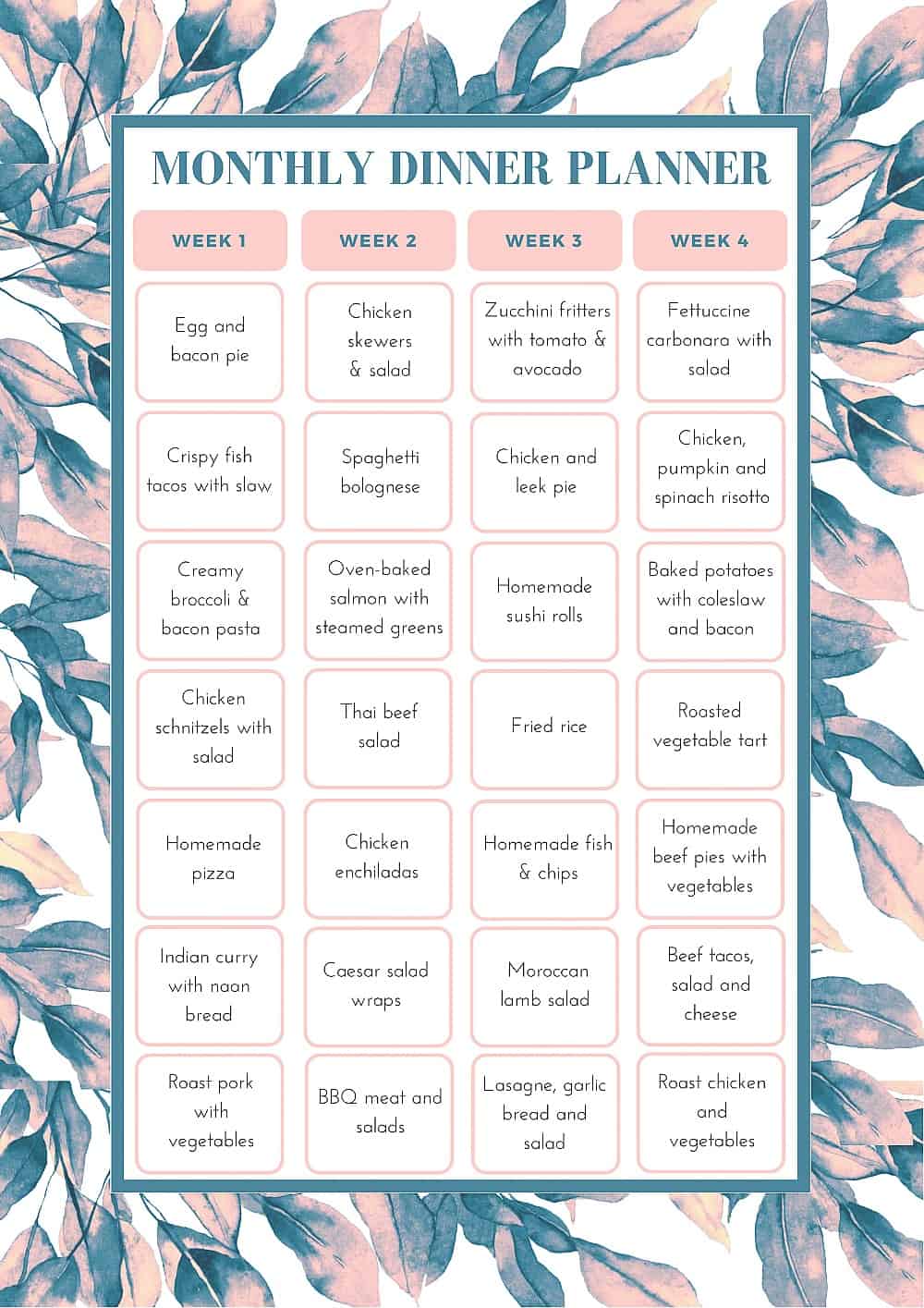 FREE Monthly Meal Planning Template - Bake Play Smile