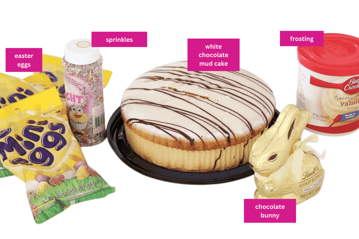 The ingredients for decorating an easter cake.