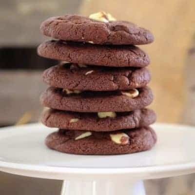 Delicious Double Chocolate Chip Cookies... a rich chocolate cookie packed with white chocolate chips! The perfect treat for any chocoholic!