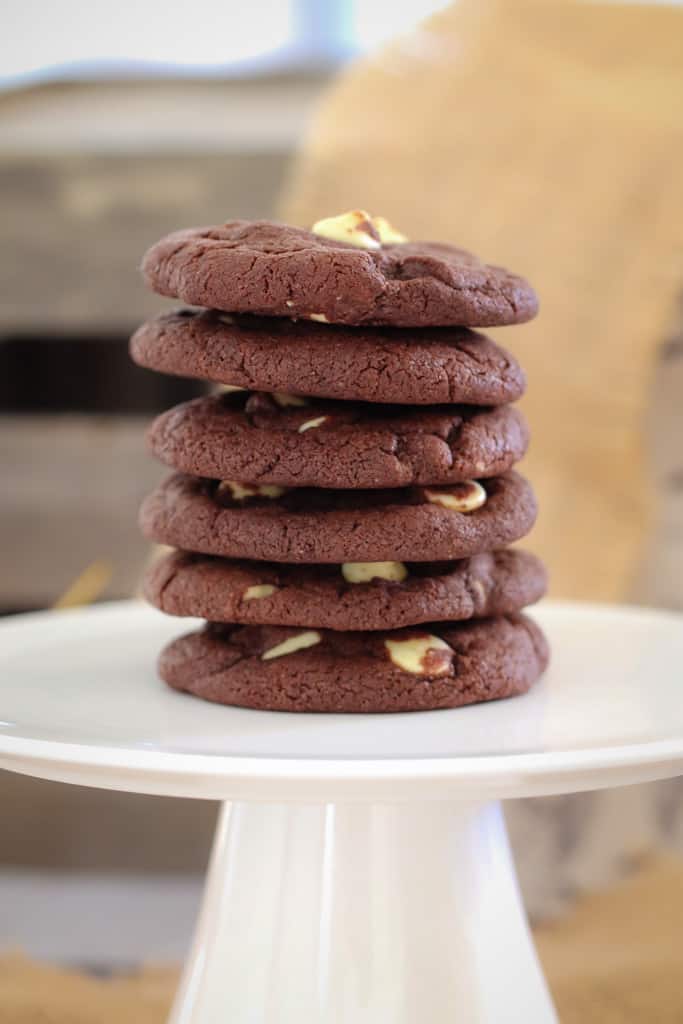 Delicious Double Chocolate Chip Cookies... a rich chocolate cookie packed with white chocolate chips! The perfect treat for any chocoholic!