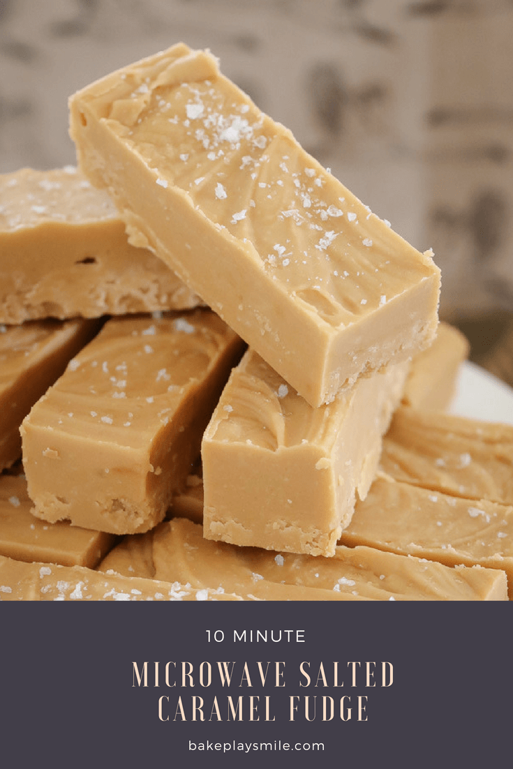Sea salt sprinkled over the top of pieces of caramel fudge. 