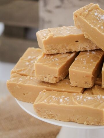 The easiest 5 ingredient Microwave Salted Caramel Fudge recipe!! Super quick and totally delicious!