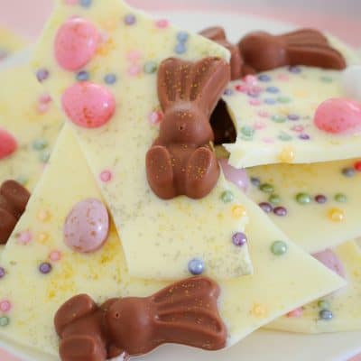 White Chocolate & Malteser Bunny Bark with mini Easter eggs... 5 minutes prep time... 4 ingredients... a totally delicious Easter treat!