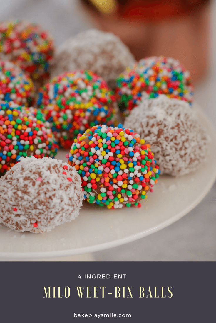 Round balls on a white plate, some rolled in coconut and some rolled in coloured sprinkles