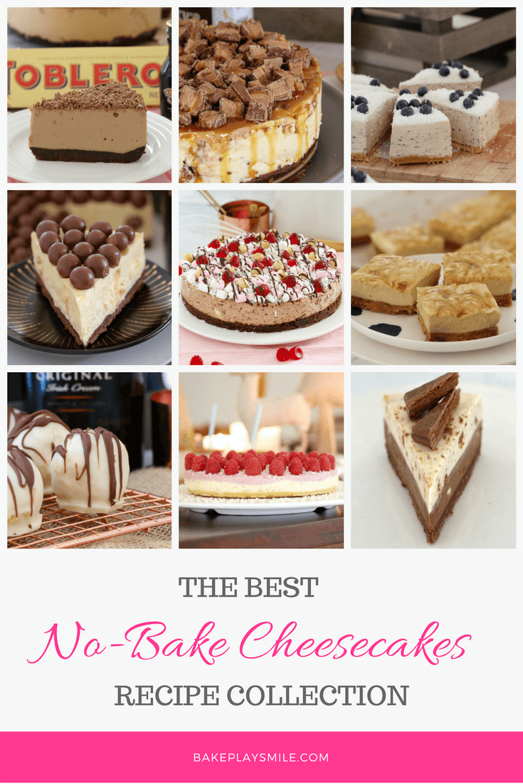 A collage of different types of no-bake cheesecake recipes