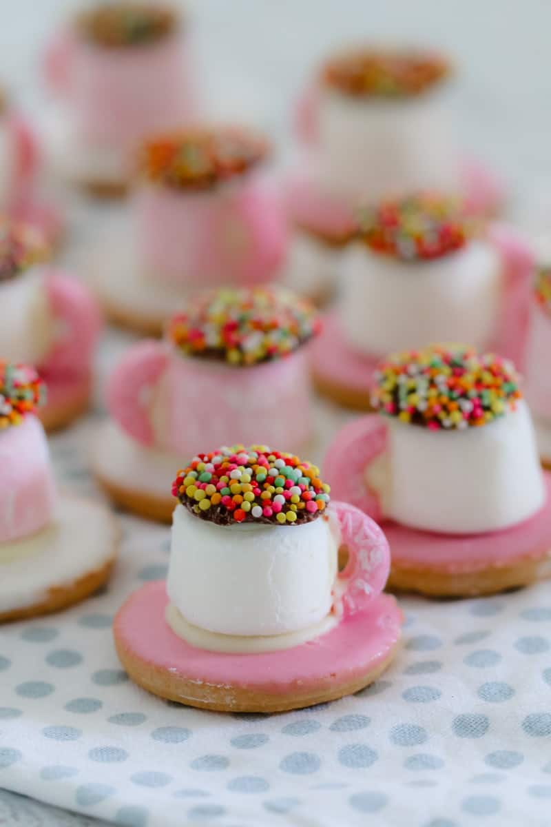 Mini Tea Cup biscuits , made with iced biscuits, a marshmallow and lollies