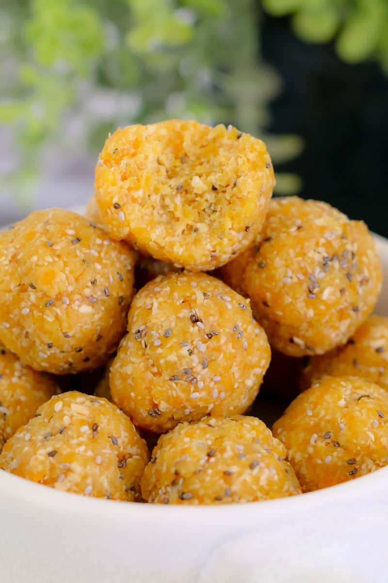 A close up of a pile of Apricot Coconut Chia Bliss Balls