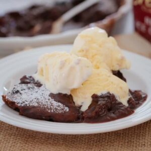 The perfect old fashioned chocolate self-saucing pudding... a rich chocolate cake smothered with a smooth chocolate sauce (printable conventional and Thermomix recipe cards included). 