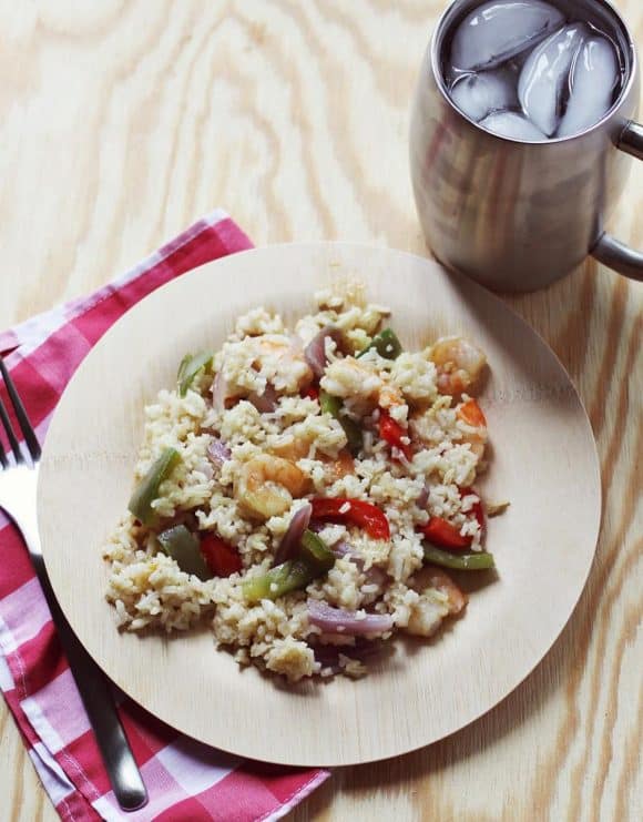 Cajun rice dinner with vegetables. 