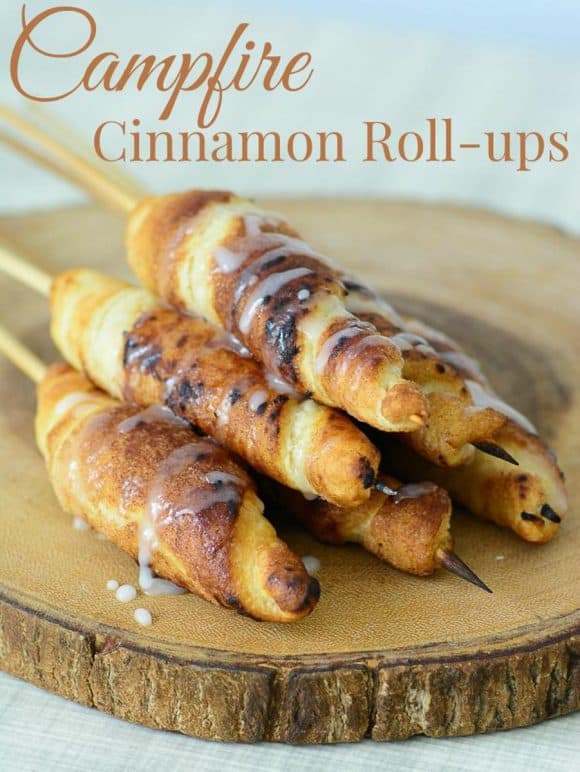 Cinnamon roll ups on skewers.