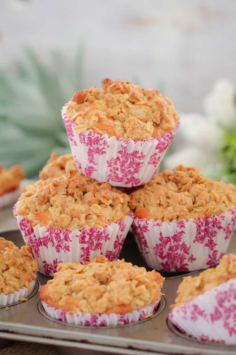 Apple crumble muffins with oats on top. 