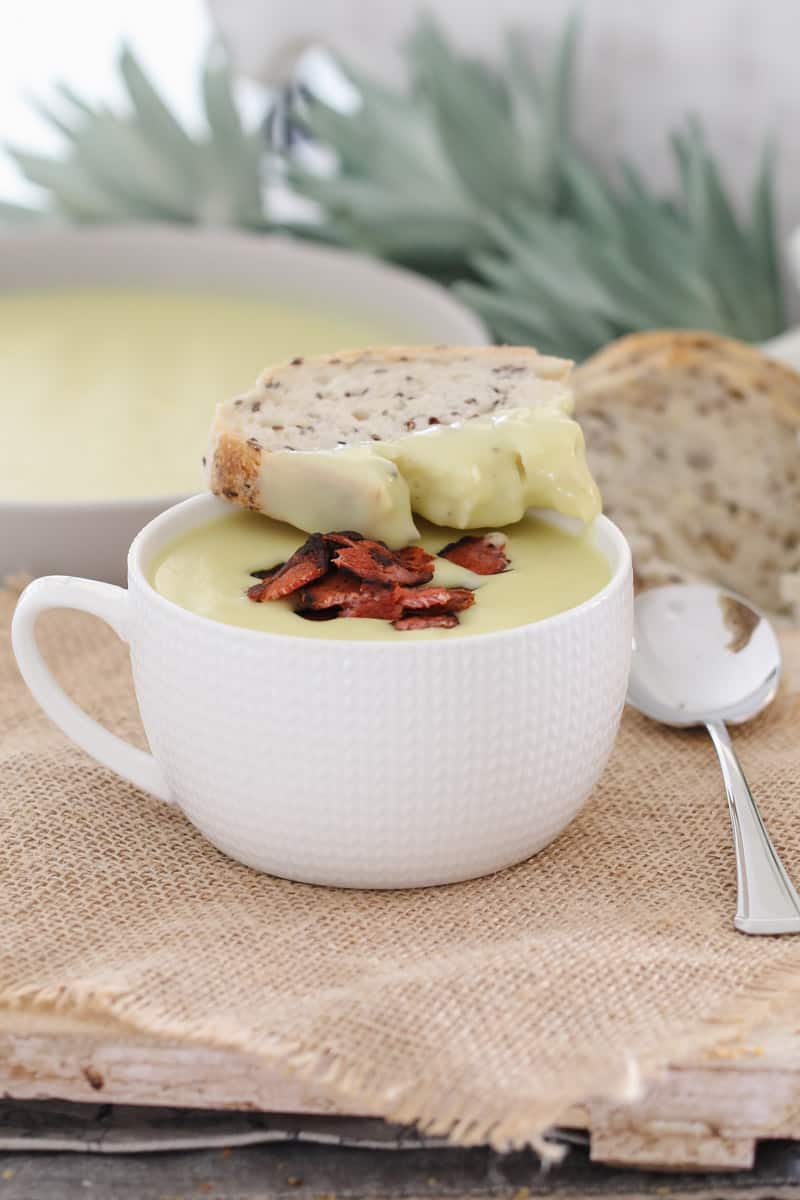 Potato & Leek Soup with Crispy Bacon Bake Play Smile