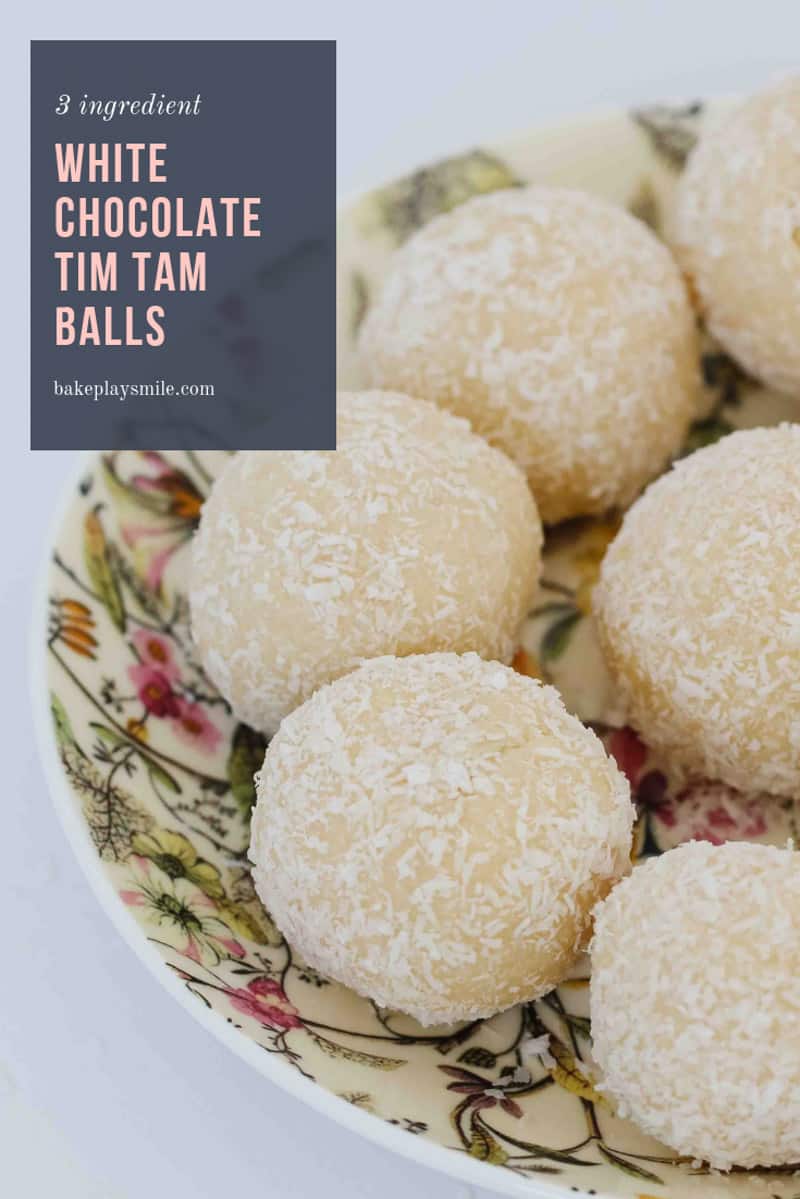White chocolate Tim Tam Balls rolled in coconut.