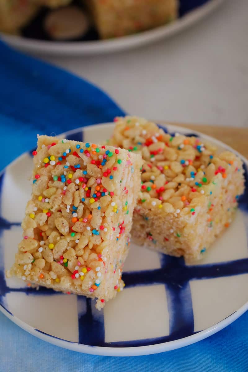 Rice bubble slice with sprinkles on a plate