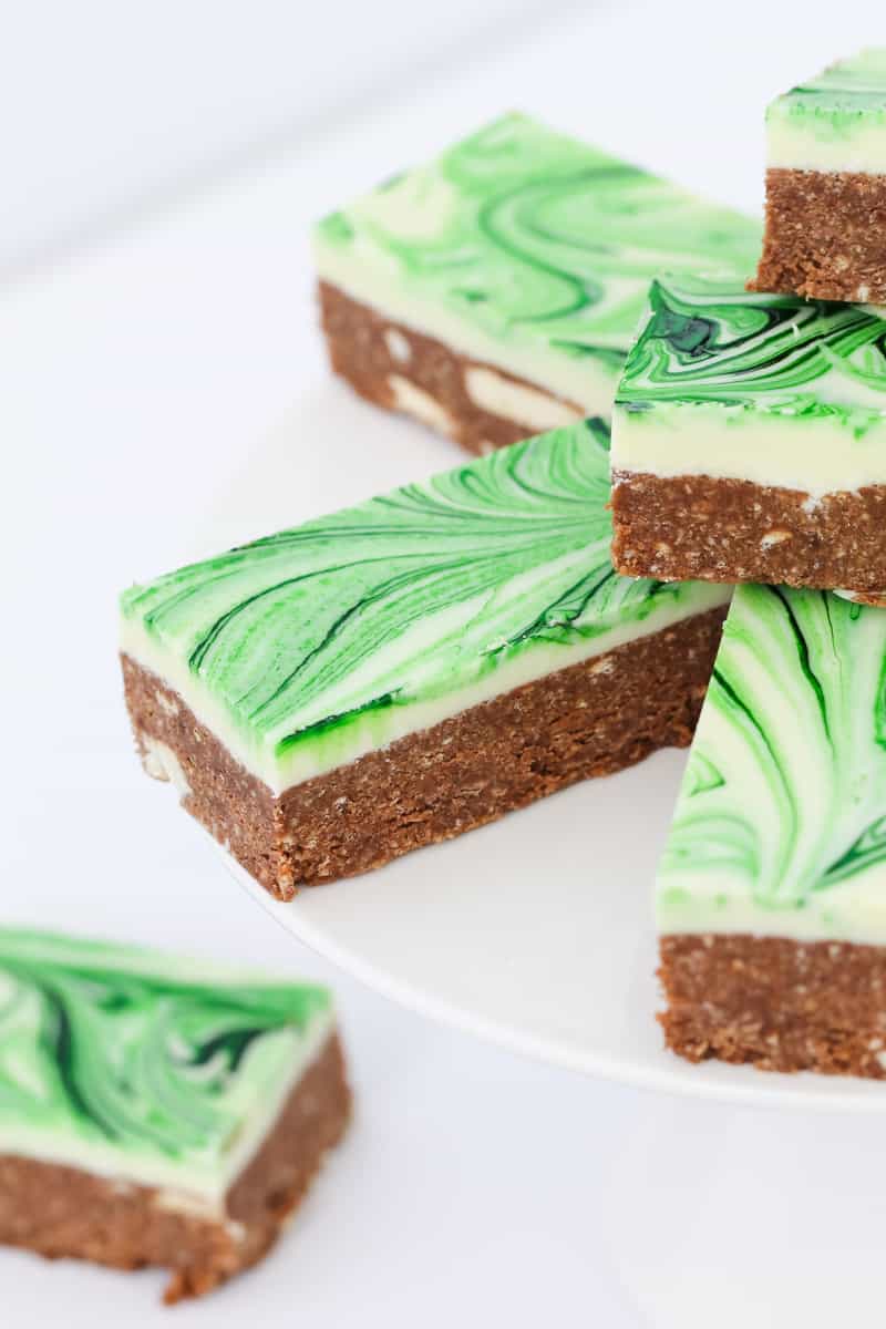 Chocolate slice with peppermint chocolate and chilled in the refrigerator. 