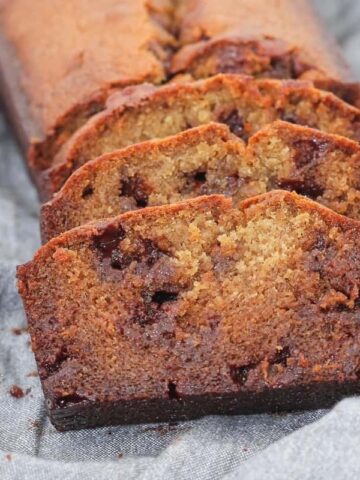 A simple one-bowl chocolate chip banana bread recipe that is so moist and delicious! Serve it cold or toasted warm and smothered with butter. 