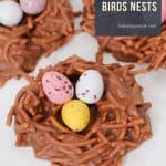 A simple 4 ingredient Chocolate Easter Birds Nests recipe made with Changs fried noodes, melted chocolate, peanut butter and mini Easter eggs.