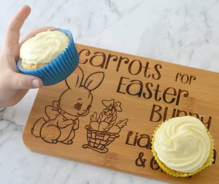 Carrot cake muffins for Easter with cream cheese frosting. 
