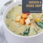 A healthy Creamy Chicken & Vegetable Soup made with absolutely no-cream! The perfect cold and flu fighting soup during winter!