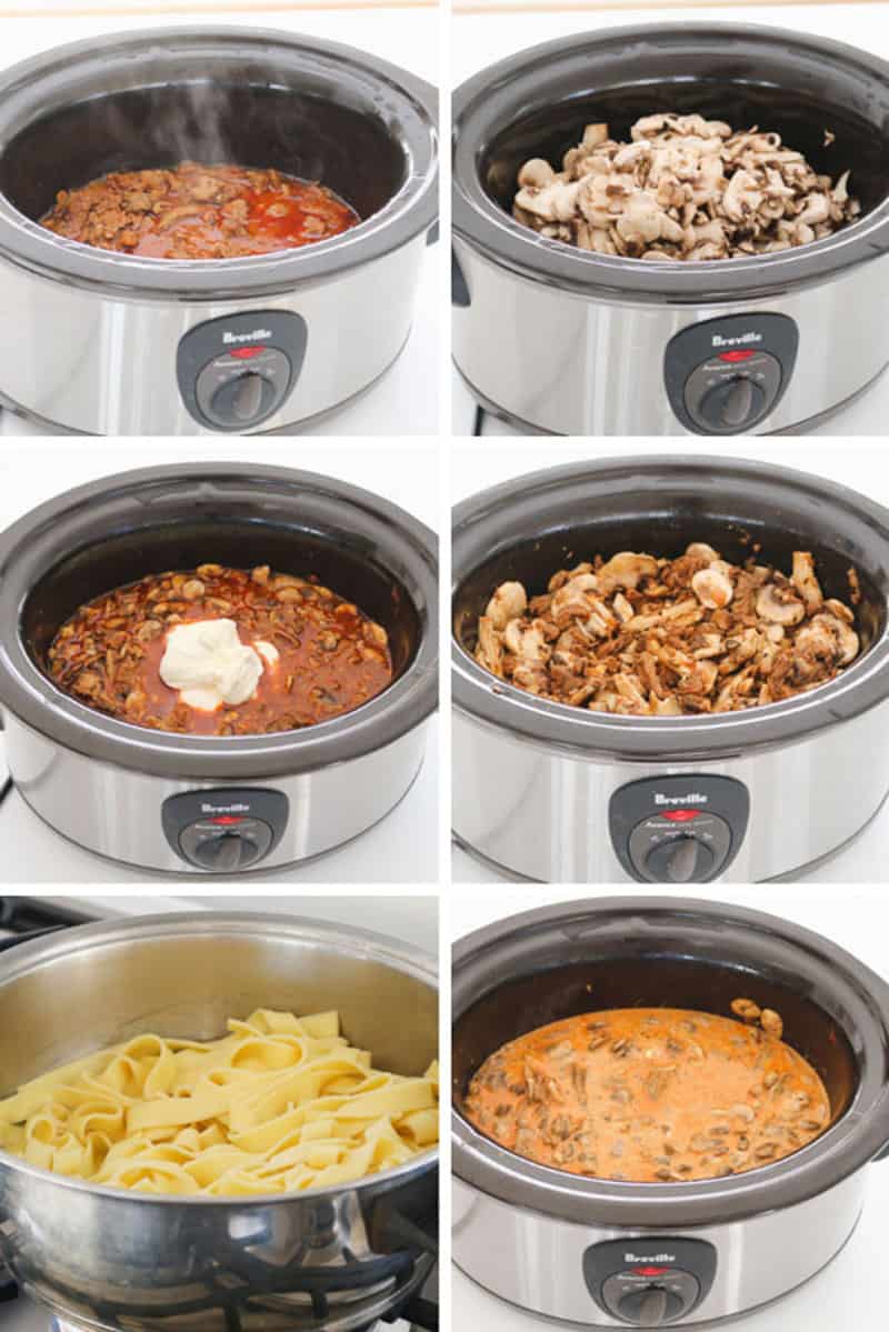 Step by step recipe recipe instructions for how to make beef stroganoff in the slow cooker.