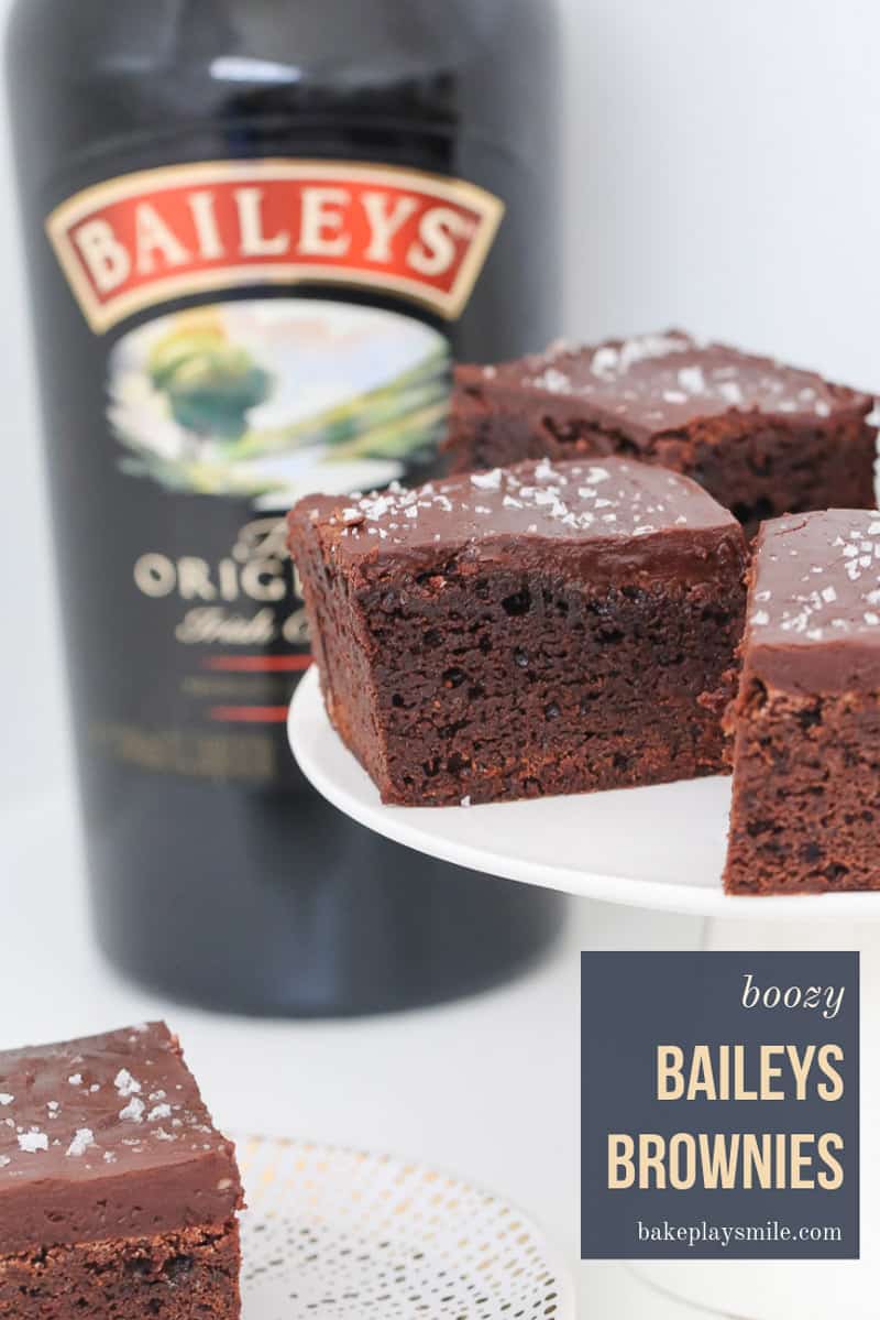A rich and deliciously boozy chocolate Baileys Brownies recipe made with Irish cream liqueur and topped with a smooth chocolate frosting.Â 
