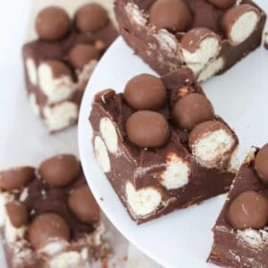 The easiest Microwave Malteser Fudge recipe made with just 3 ingredients (chocolate, sweetened condensed milk & Maltesers)... and in less than 5 minutes! 