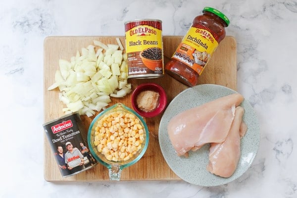 Ingredients for a slow cooker Mexican chicken soup.