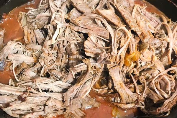 Shredded slow cooked beef.