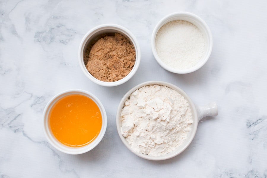 The ingredients to make the base of a caramel slice. 