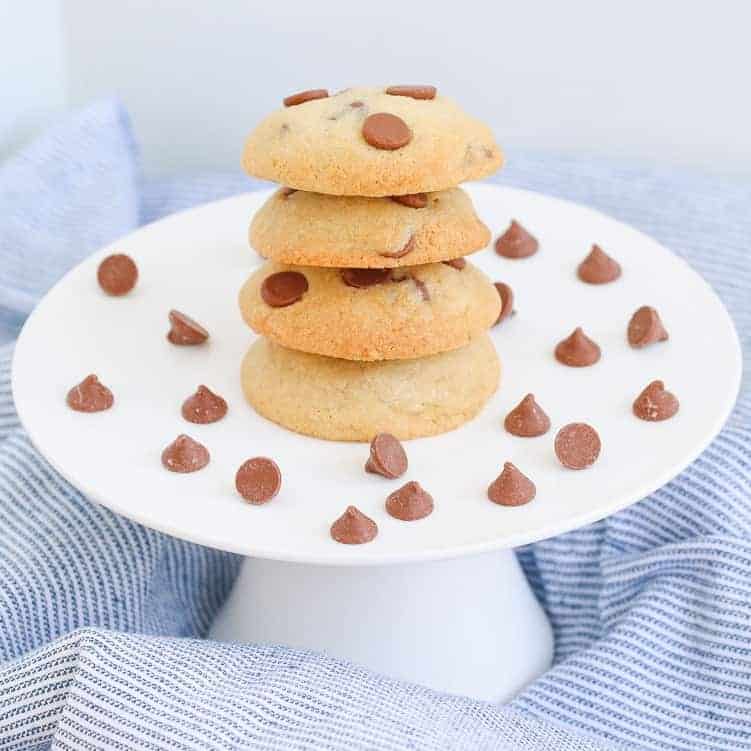 A stack of chocolate chip biscuits.
