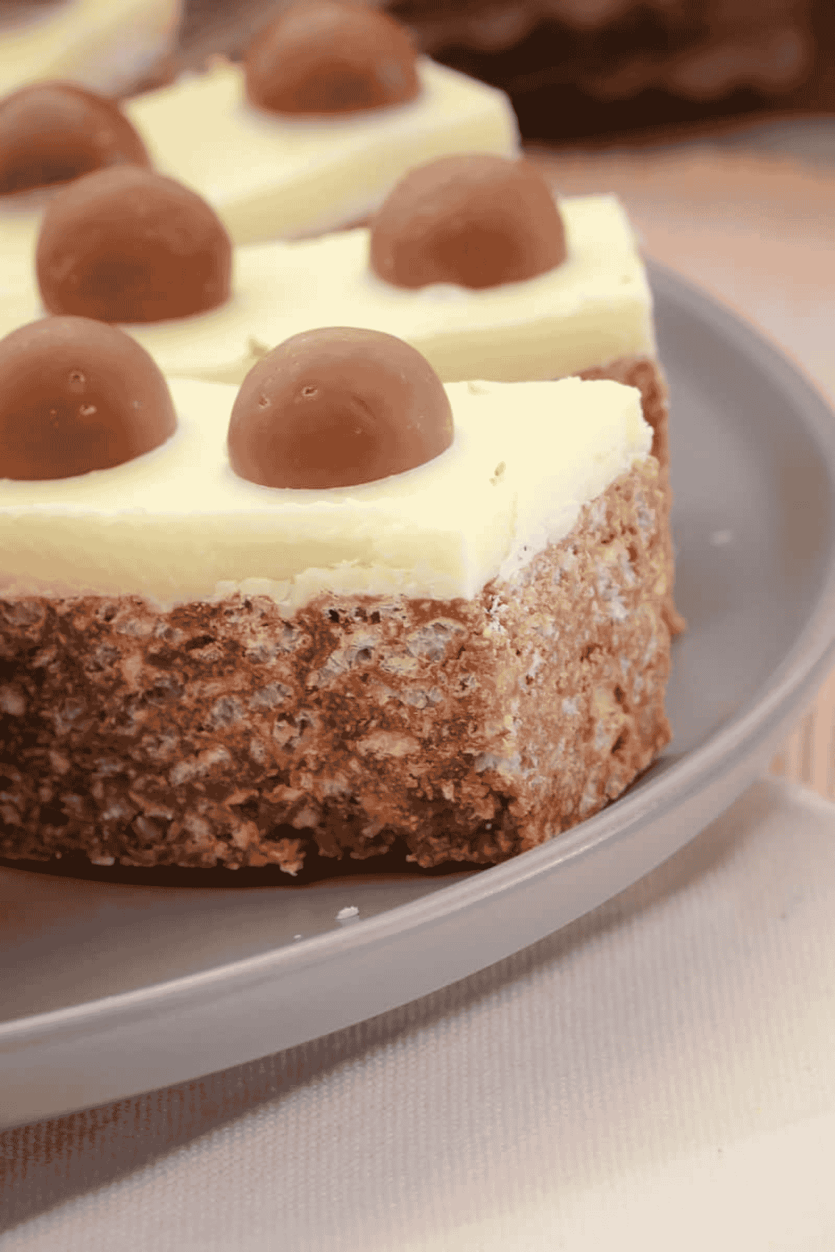 Malteser slice on a plate.