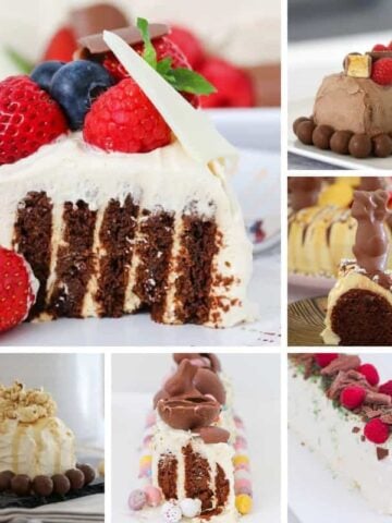 A collage of chocolate ripple cake recipes.