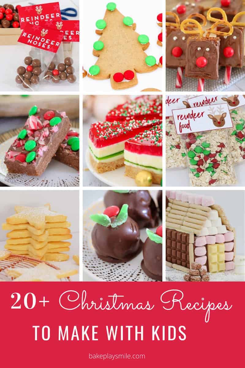 A collage of fun Christmas baking recipes to make with kids.