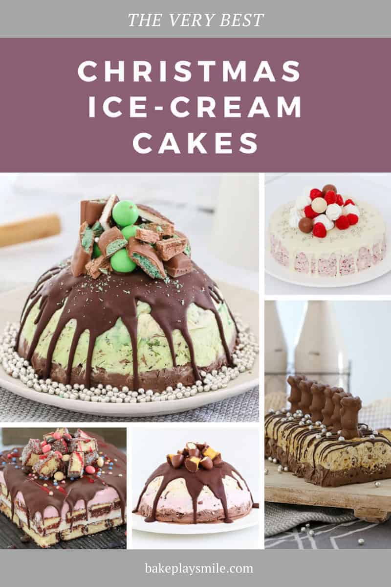 A collage of ice cream cakes. 