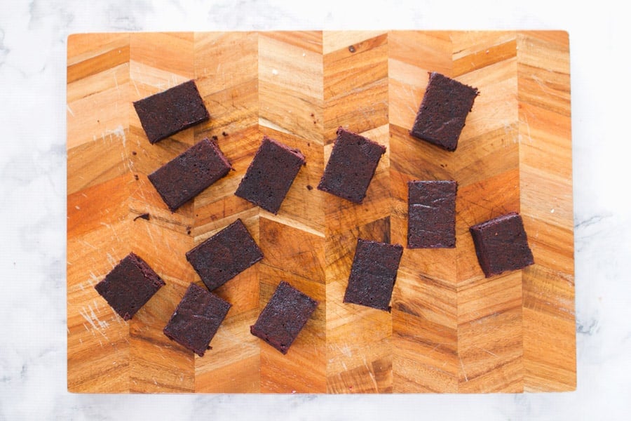 Chocolate Reindeer Brownies cut into rectangles.