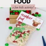 A clear bag filled with oats and M&M's, with a gift label attached.