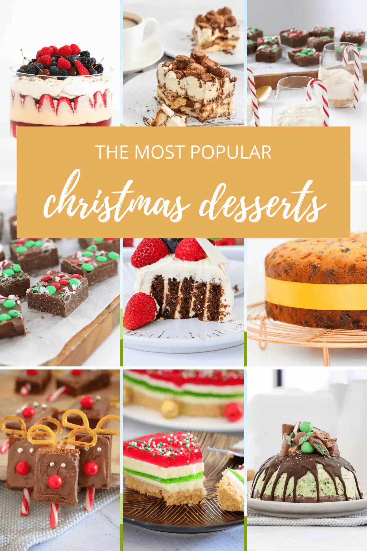 A collage of popular Christmas desserts.