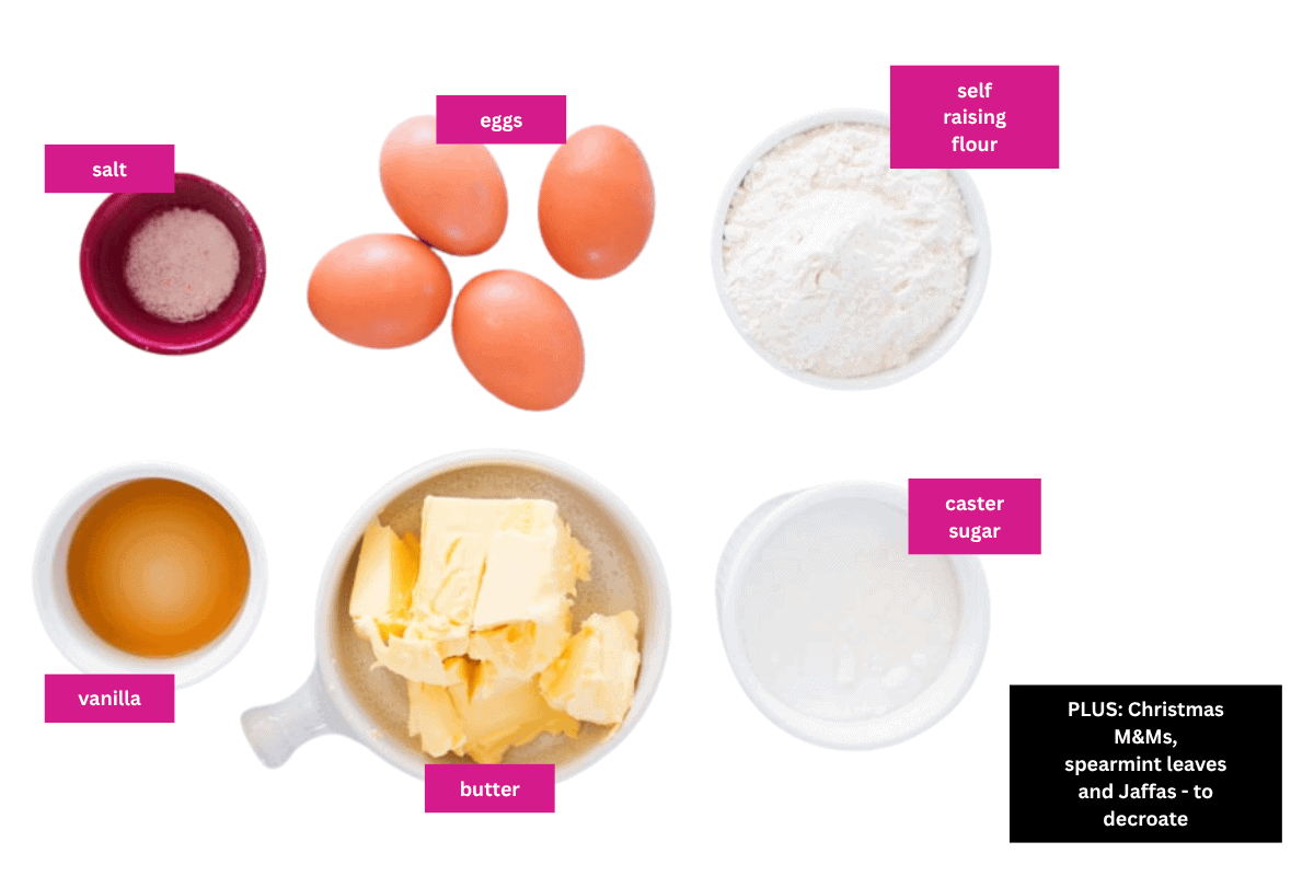 The ingredients for vanilla cupcakes in small bowls.