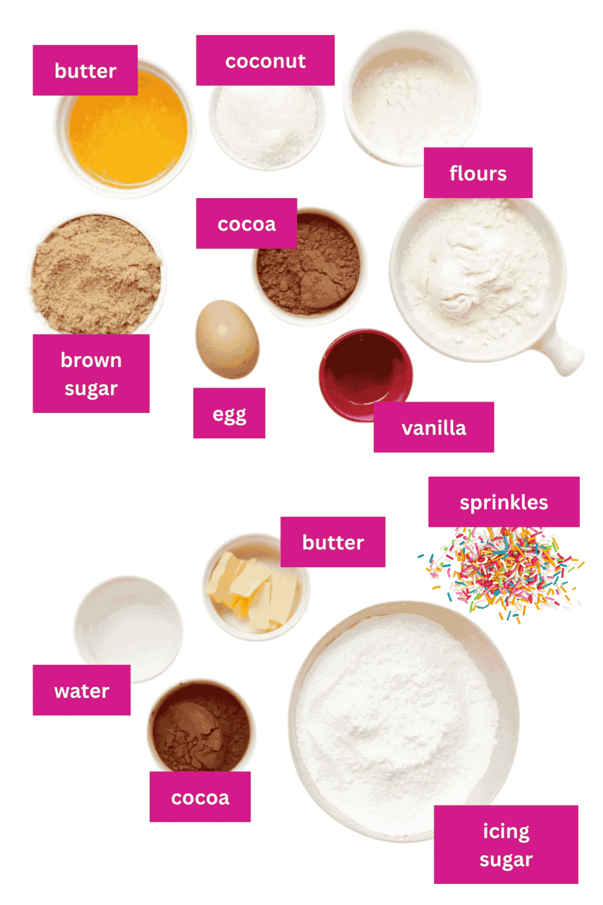 The ingredients for a chocolate baked slice.