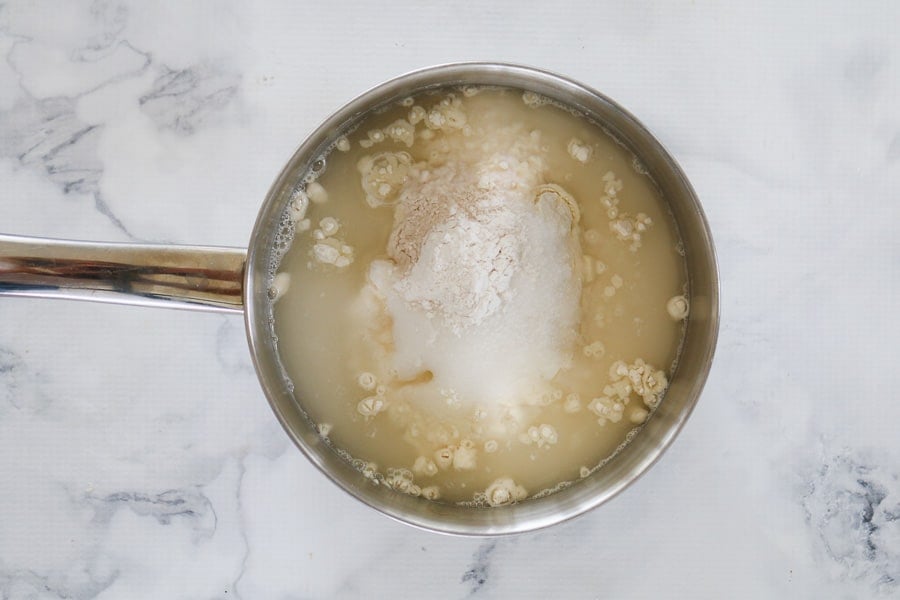 Water, flour and cream of tartar in a saucepan.