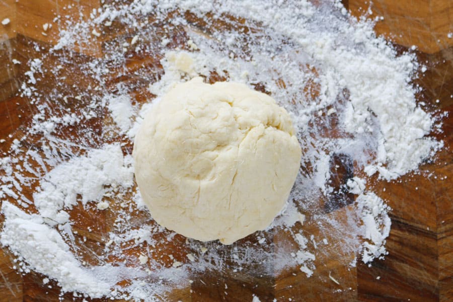 A ball of scroll dough made from self-raising flour, milk and butter.