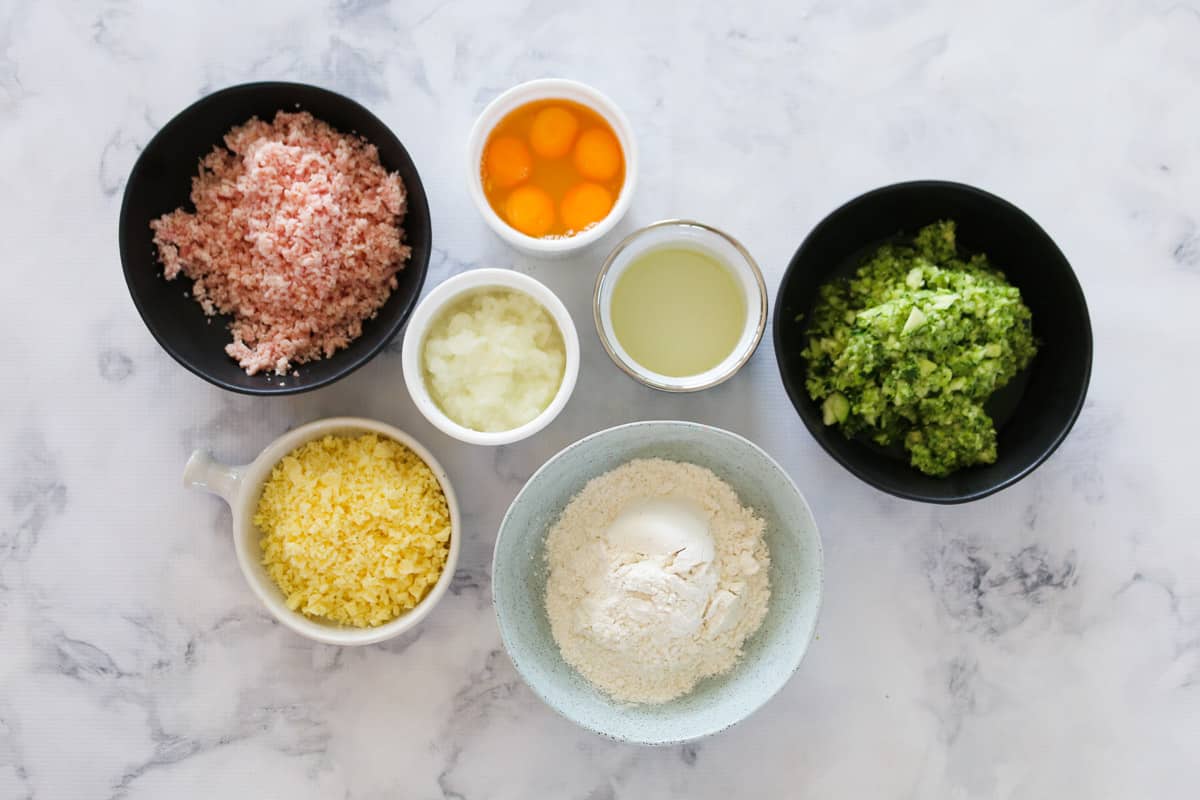 The ingredients for homemade zucchini slice.